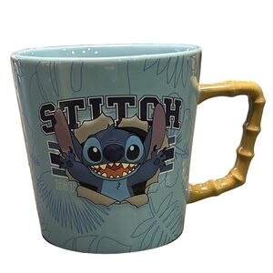 Disney Parks Lilo & Stitch "Stitch Burst" Ceramic Mug bamboo handle EST. 2002".